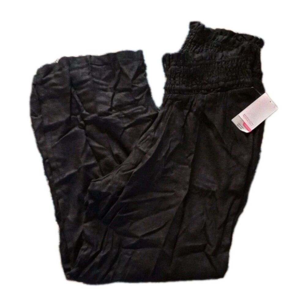 Destination Maternity BlackLinen Blend Smocked Wide Leg Pants Size M Boho NWT